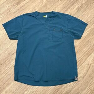WonderWink WonderFlex Mens Scrub Top Teal Blue V-Neck Pocket Size Medium